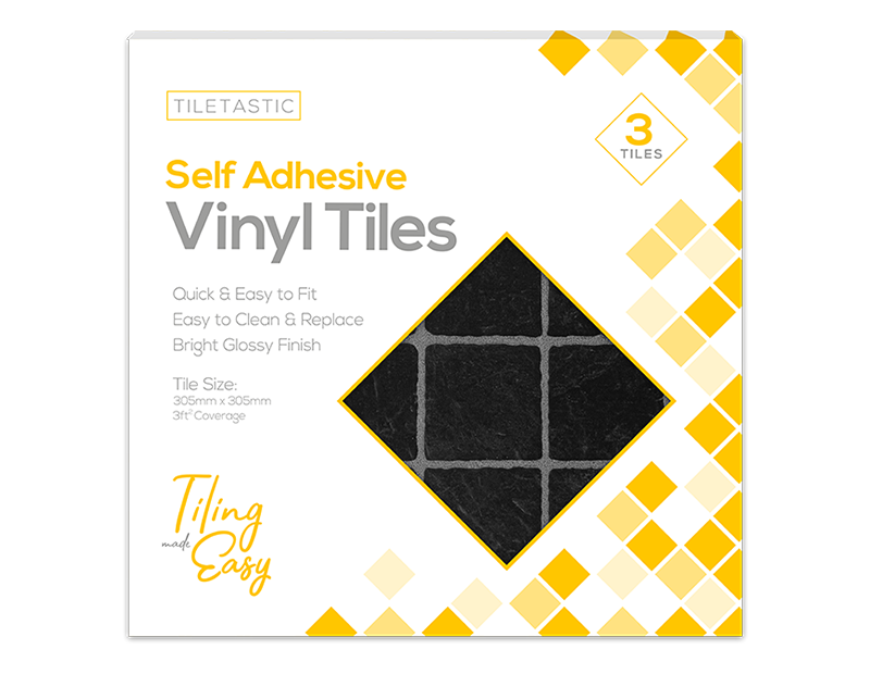 Dark Square Adhesive Vinyl Floor Tiles 3pk